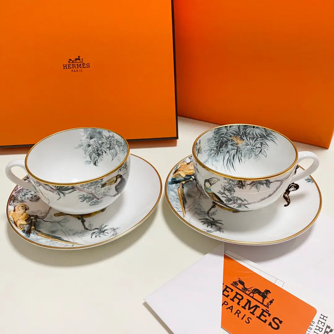 Hermes Carnets d'Equateur Tea Cup and Saucer - Set of 2